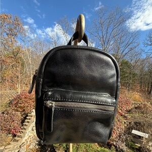 Hadak Small Black Leather Backpack w/ Straps • Unisex 🖤✨🐱